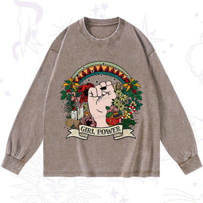 Purplehecate Christmas Girl Power Washed Long Sleeve Shirt