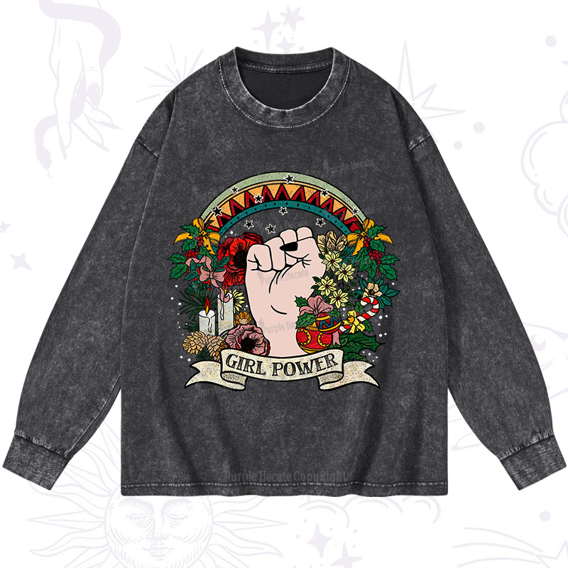 Purplehecate Christmas Girl Power Washed Long Sleeve Shirt
