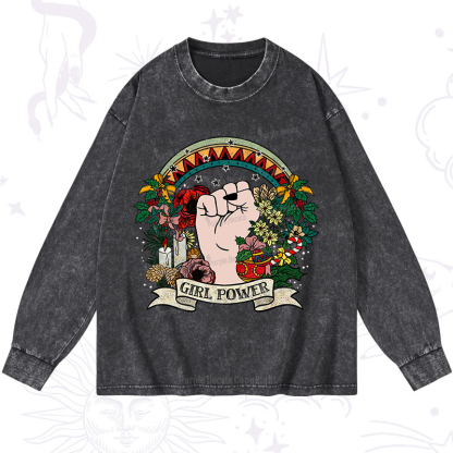 Purplehecate Christmas Girl Power Washed Long Sleeve Shirt