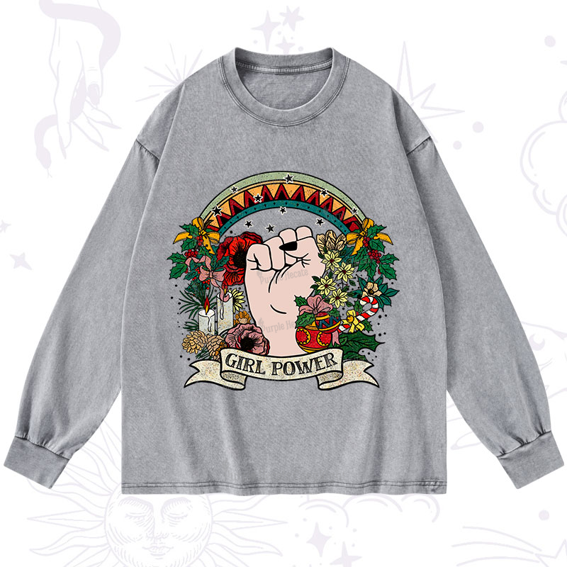 Purplehecate Christmas Girl Power Washed Long Sleeve Shirt