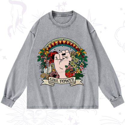 Purplehecate Christmas Girl Power Washed Long Sleeve Shirt