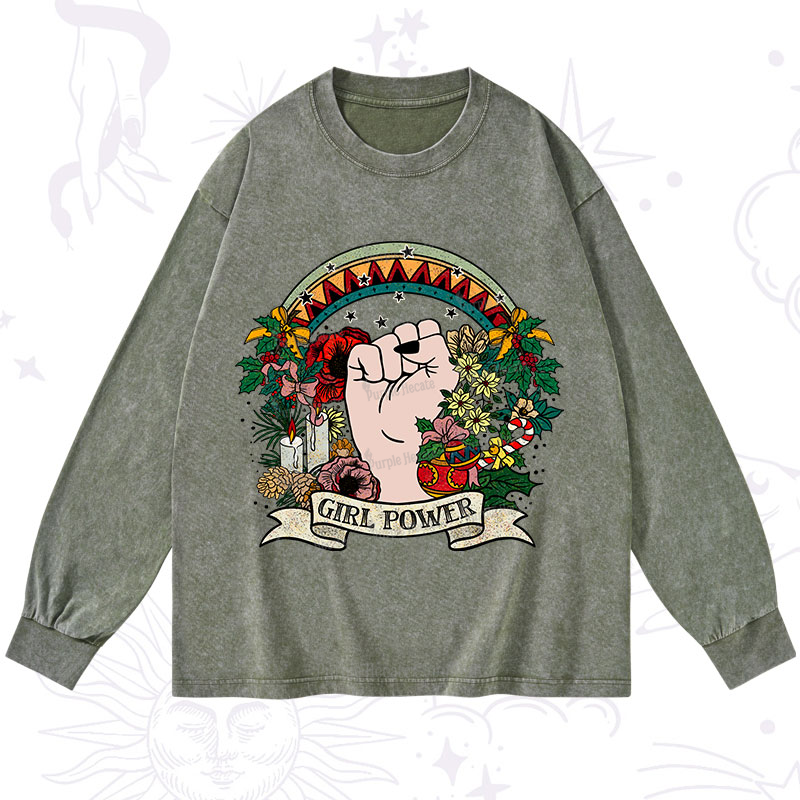Purplehecate Christmas Girl Power Washed Long Sleeve Shirt