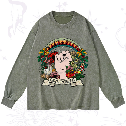 Purplehecate Christmas Girl Power Washed Long Sleeve Shirt