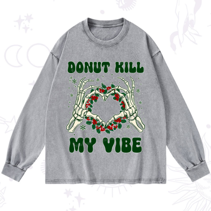 Purplehecate Christmas Donut Kill My Vibe Washed Long Sleeve Shirt