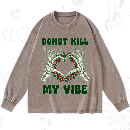 Purplehecate Christmas Donut Kill My Vibe Washed Long Sleeve Shirt
