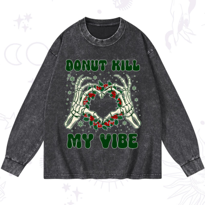 Purplehecate Christmas Donut Kill My Vibe Washed Long Sleeve Shirt