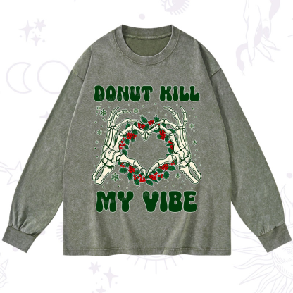 Purplehecate Christmas Donut Kill My Vibe Washed Long Sleeve Shirt
