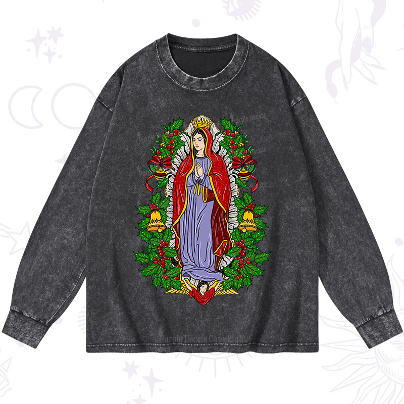 Magic Purplehecate Christmas Mother Mary Washed Long Sleeve Shirt