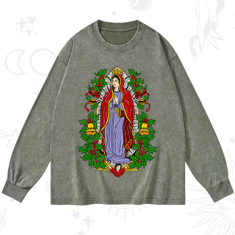 Purplehecate Christmas Mother Mary Washed Long Sleeve Shirt