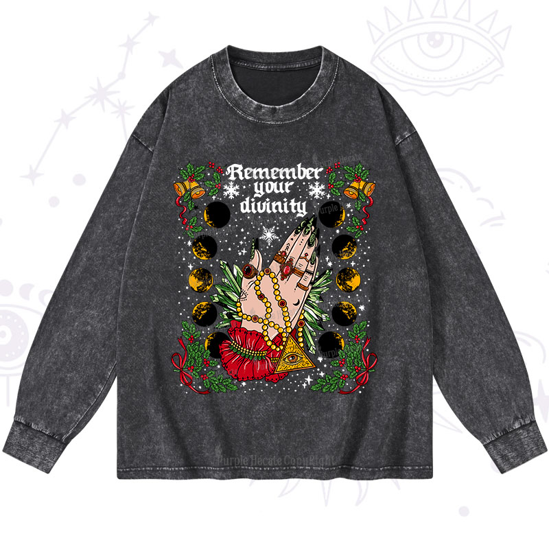 Purplehecate Christmas Remember Your Divinity Washed Long Sleeve Shirt