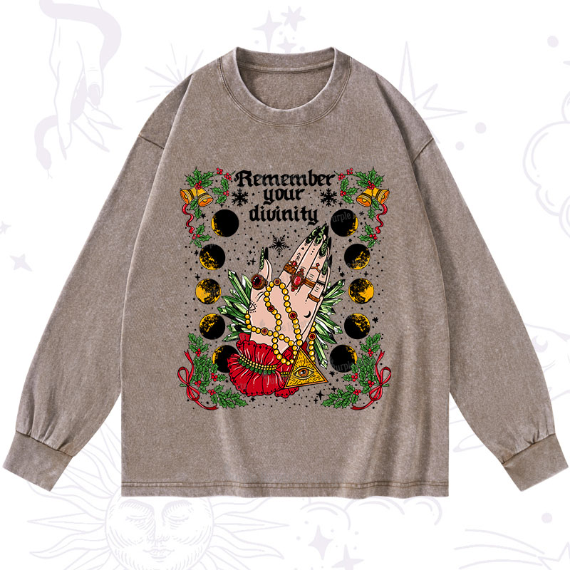 Purplehecate Christmas Remember Your Divinity Washed Long Sleeve Shirt