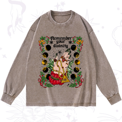 Purplehecate Christmas Remember Your Divinity Washed Long Sleeve Shirt