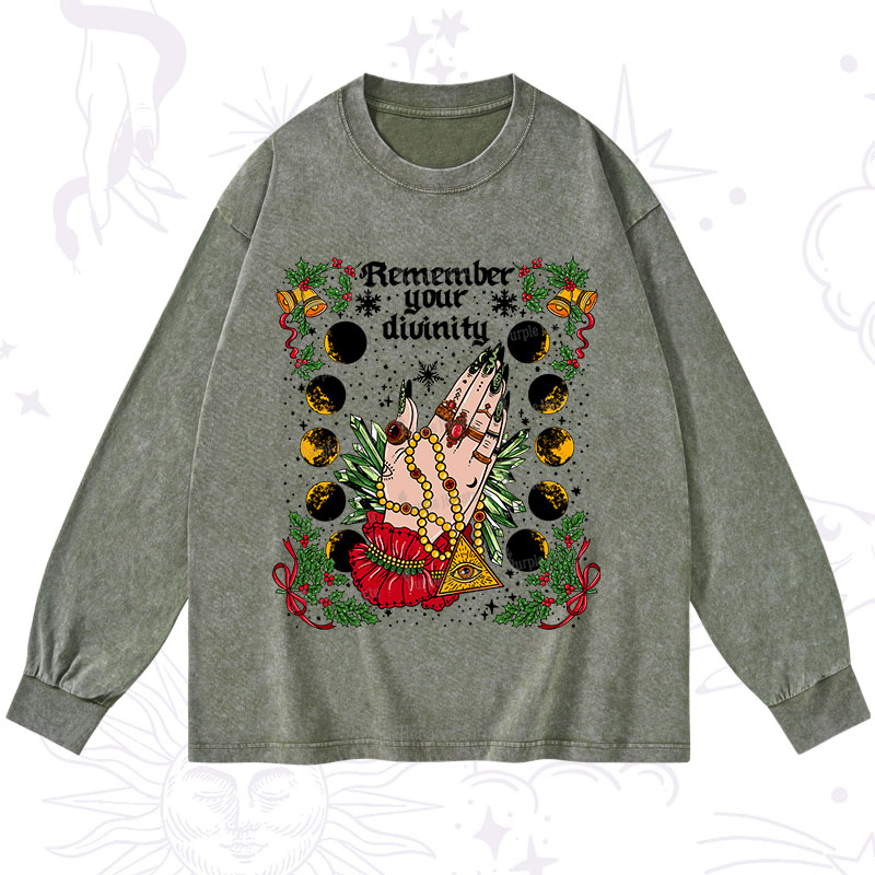 Purplehecate Christmas Remember Your Divinity Washed Long Sleeve Shirt