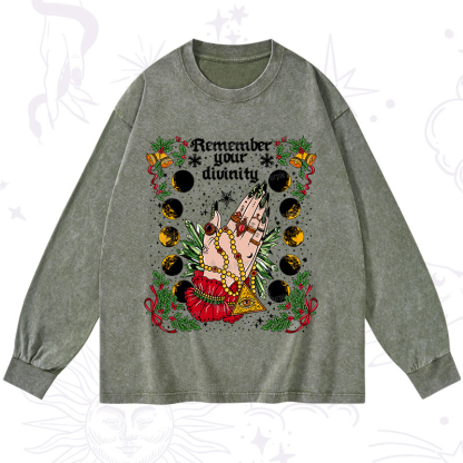 Purplehecate Christmas Remember Your Divinity Washed Long Sleeve Shirt