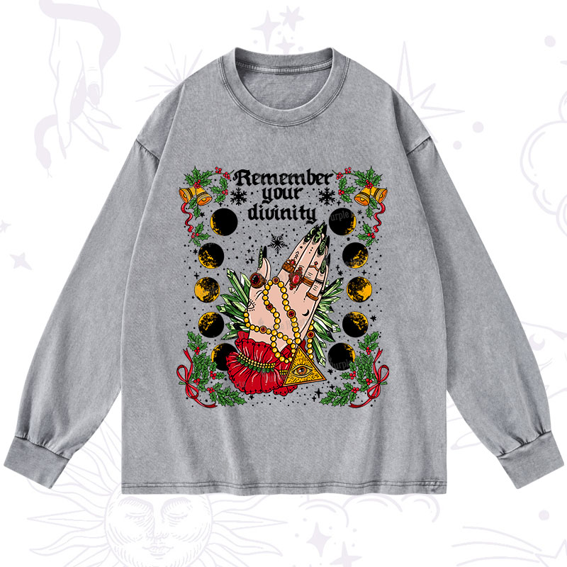 Purplehecate Christmas Remember Your Divinity Washed Long Sleeve Shirt