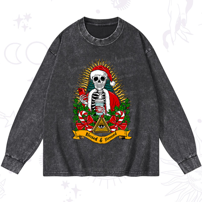 Purplehecate Christmas Blessed And Stressed Washed Long Sleeve Shirt
