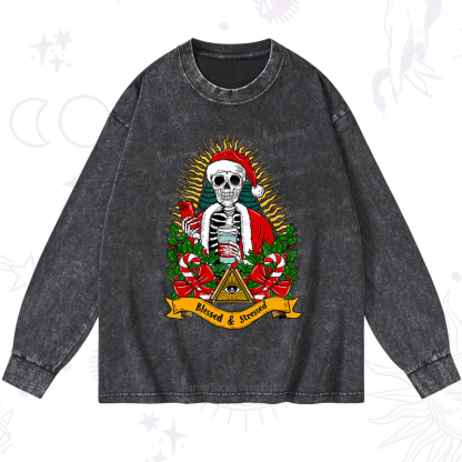 Purplehecate Christmas Blessed And Stressed Washed Long Sleeve Shirt