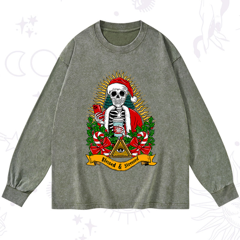 Purplehecate Christmas Blessed And Stressed Washed Long Sleeve Shirt