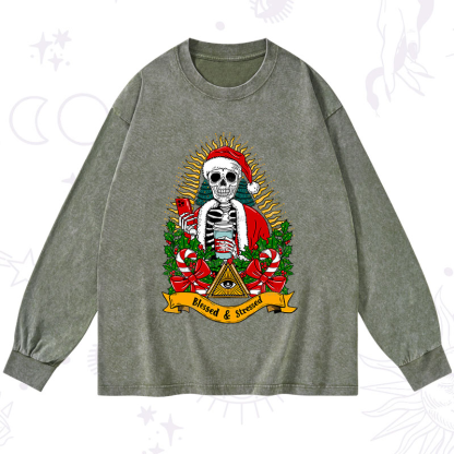 Purplehecate Christmas Blessed And Stressed Washed Long Sleeve Shirt