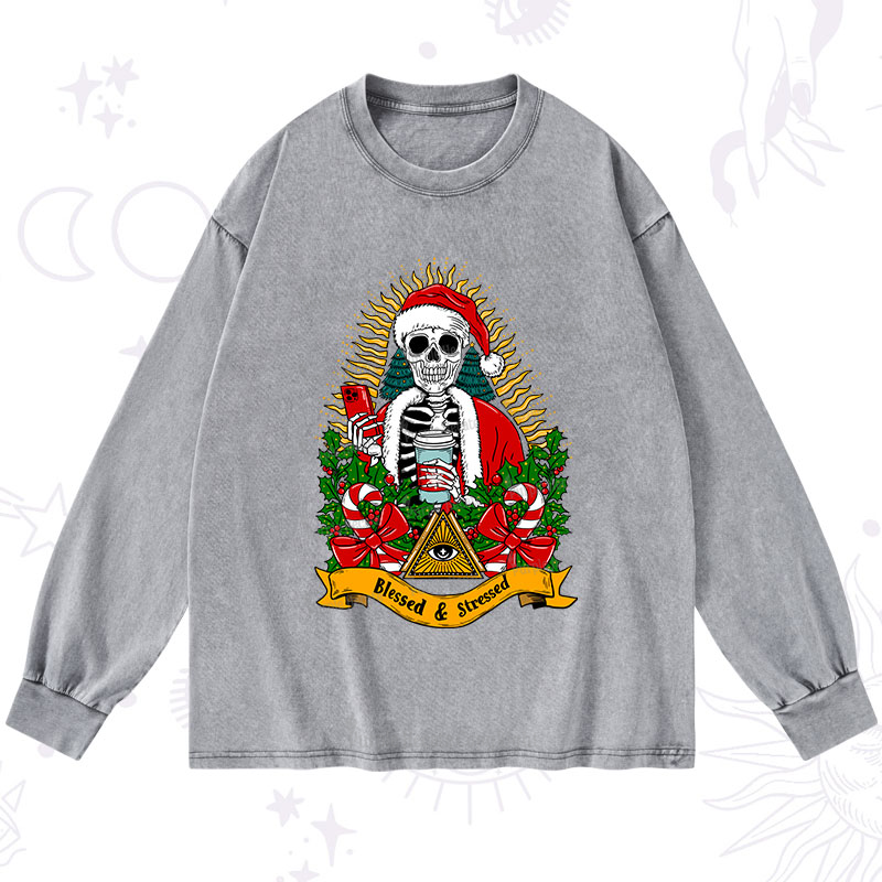 Purplehecate Christmas Blessed And Stressed Washed Long Sleeve Shirt