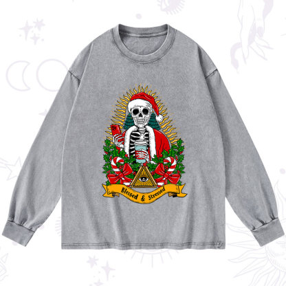 Purplehecate Christmas Blessed And Stressed Washed Long Sleeve Shirt