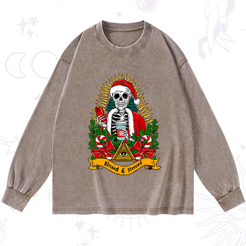 Purplehecate Christmas Blessed And Stressed Washed Long Sleeve Shirt