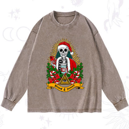 Purplehecate Christmas Blessed And Stressed Washed Long Sleeve Shirt