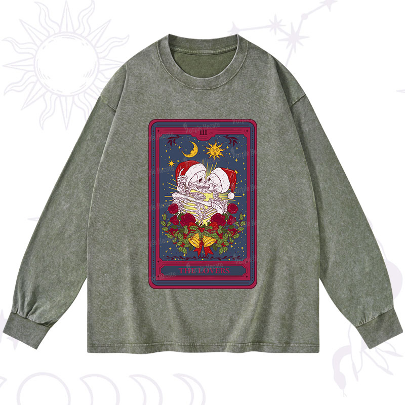 Purplehecate Christmas The Lovers Tarot Washed Long Sleeve Shirt