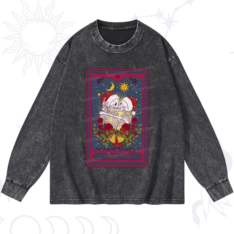 Purplehecate Christmas The Lovers Tarot Washed Long Sleeve Shirt