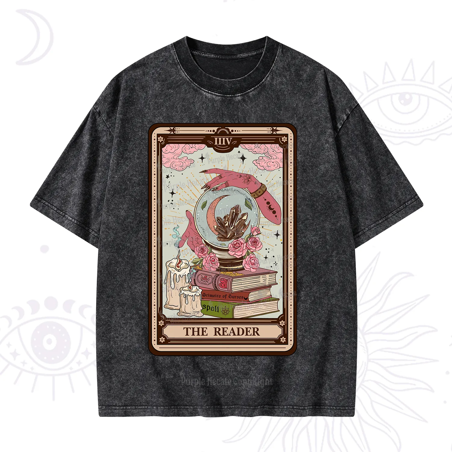 Purplehecate The Reader Tarot Witch Vibes Washed T-Shirt