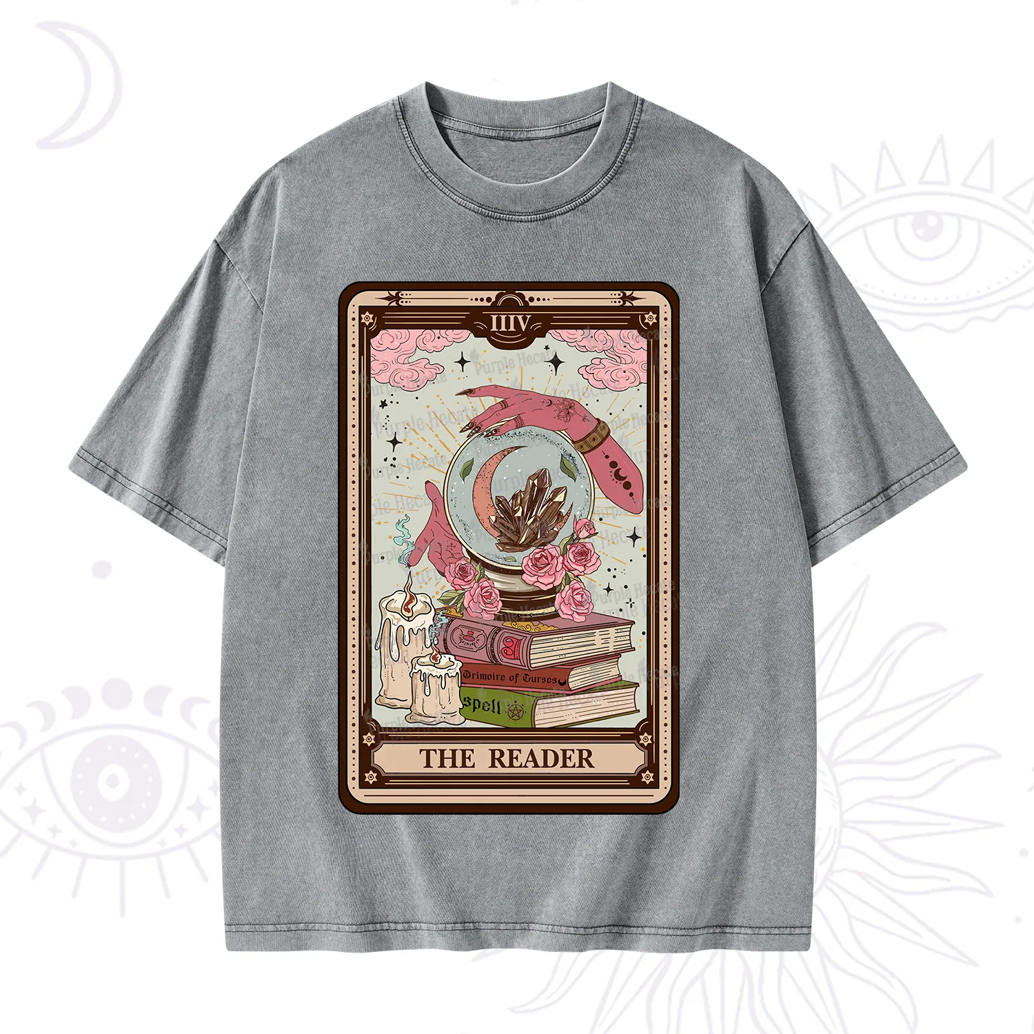 Purplehecate The Reader Tarot Witch Vibes Washed T-Shirt
