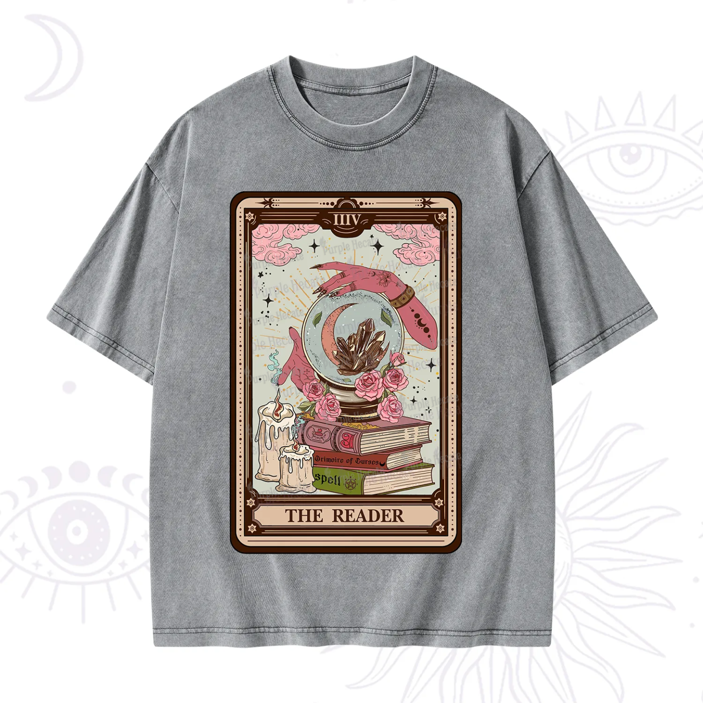 Purplehecate The Reader Tarot Witch Vibes Washed T-Shirt