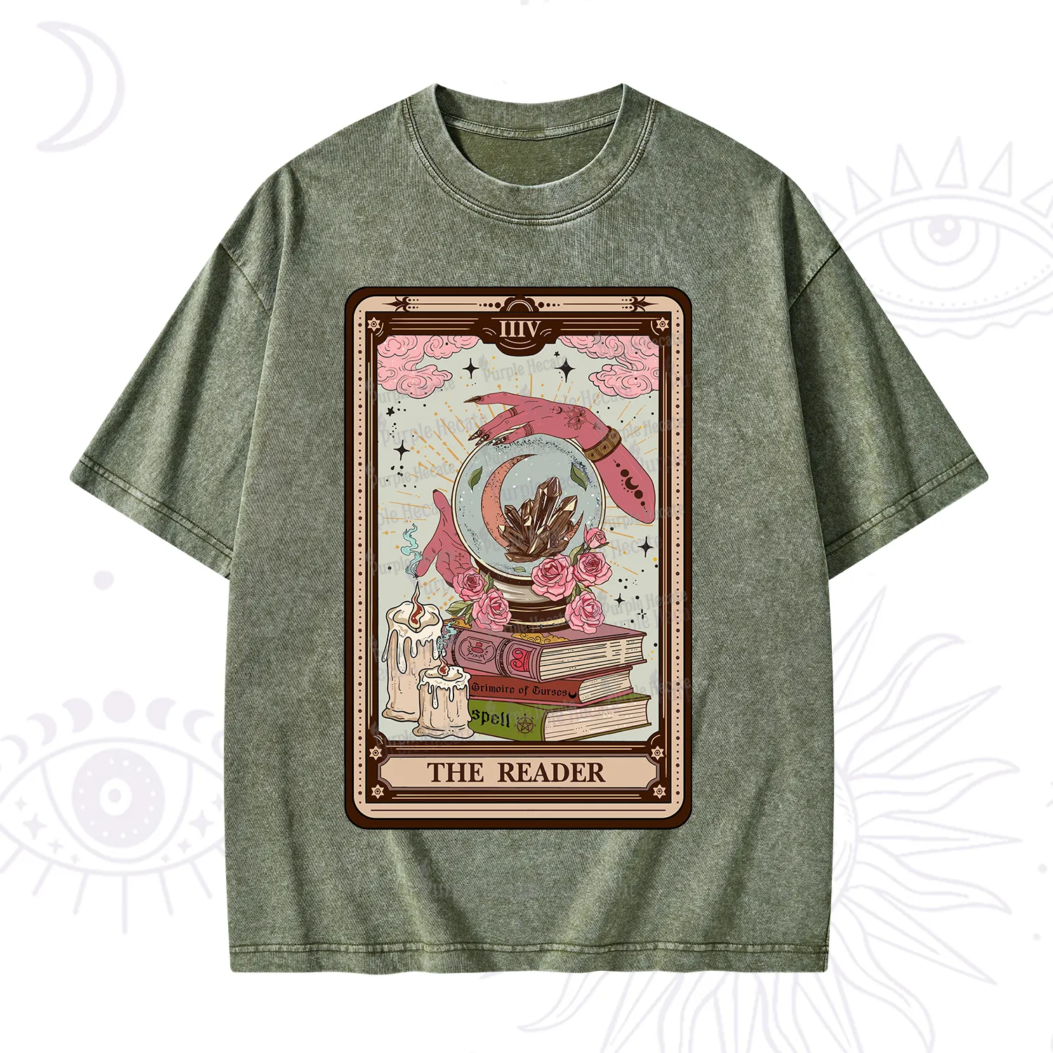 Purplehecate The Reader Tarot Witch Vibes Washed T-Shirt