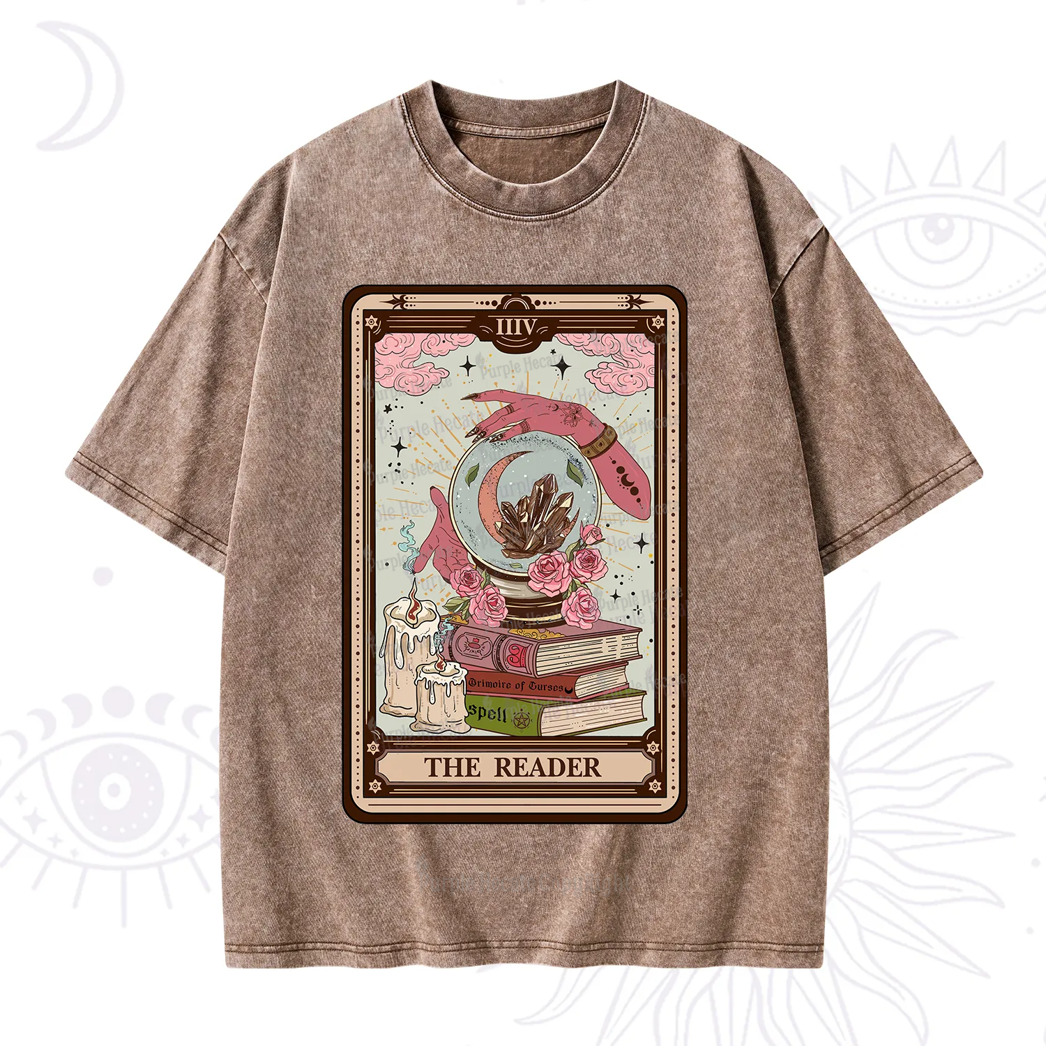 Purplehecate The Reader Tarot Witch Vibes Washed T-Shirt