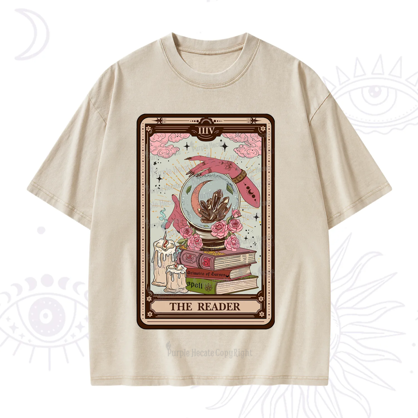 Purplehecate The Reader Tarot Witch Vibes Washed T-Shirt