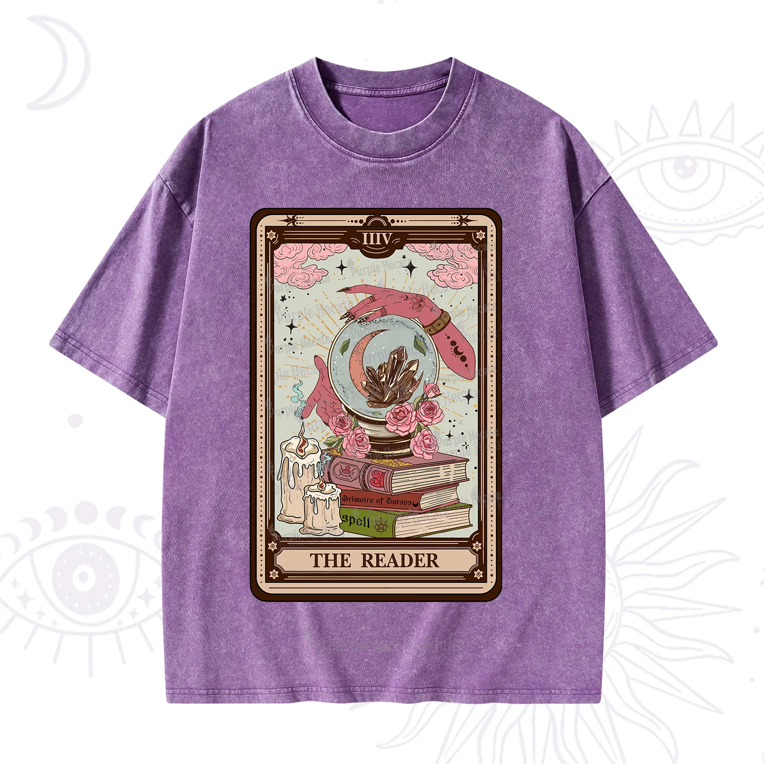 Purplehecate The Reader Tarot Witch Vibes Washed T-Shirt