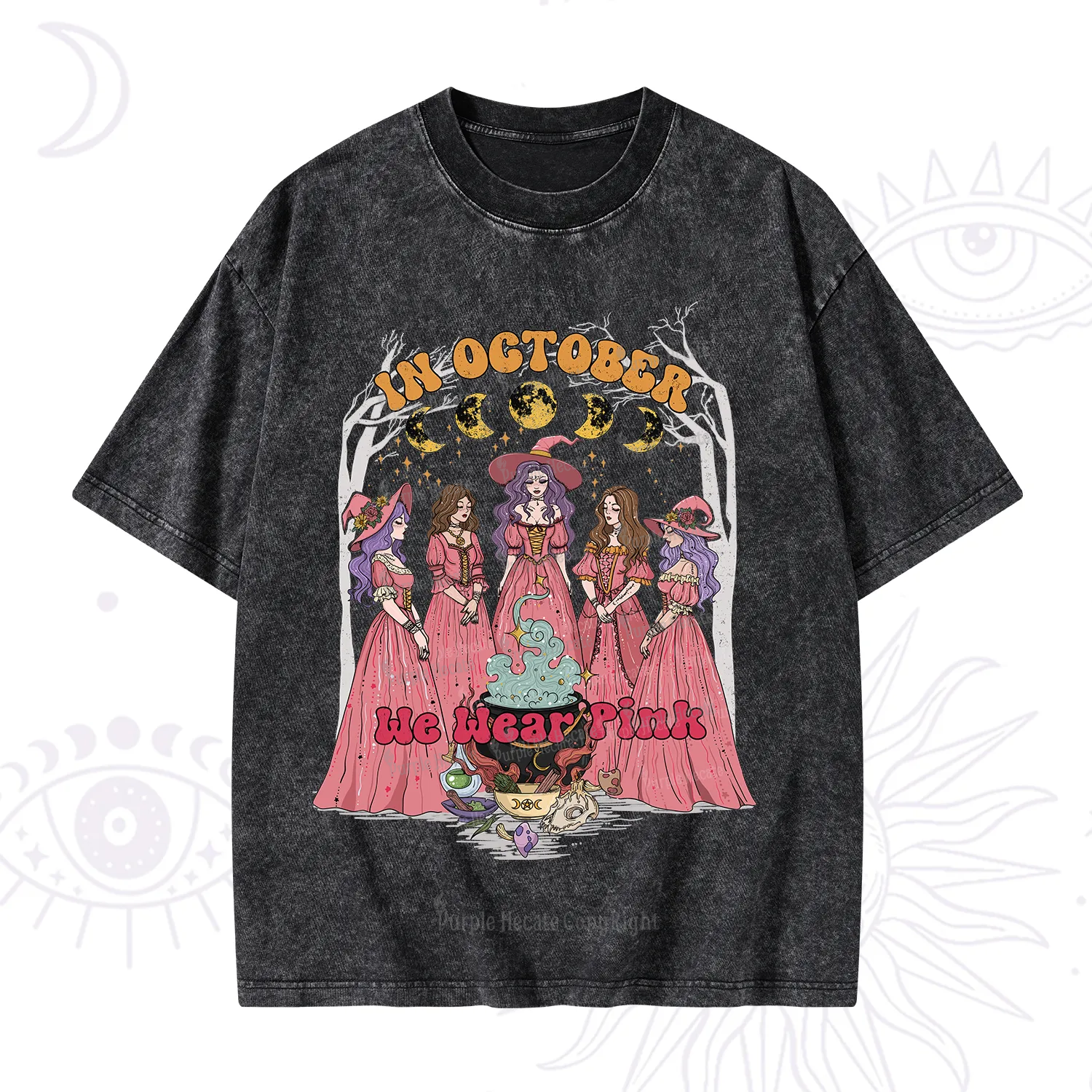 Purplehecate In October We Wear Pink Halloween Washed T-Shirt