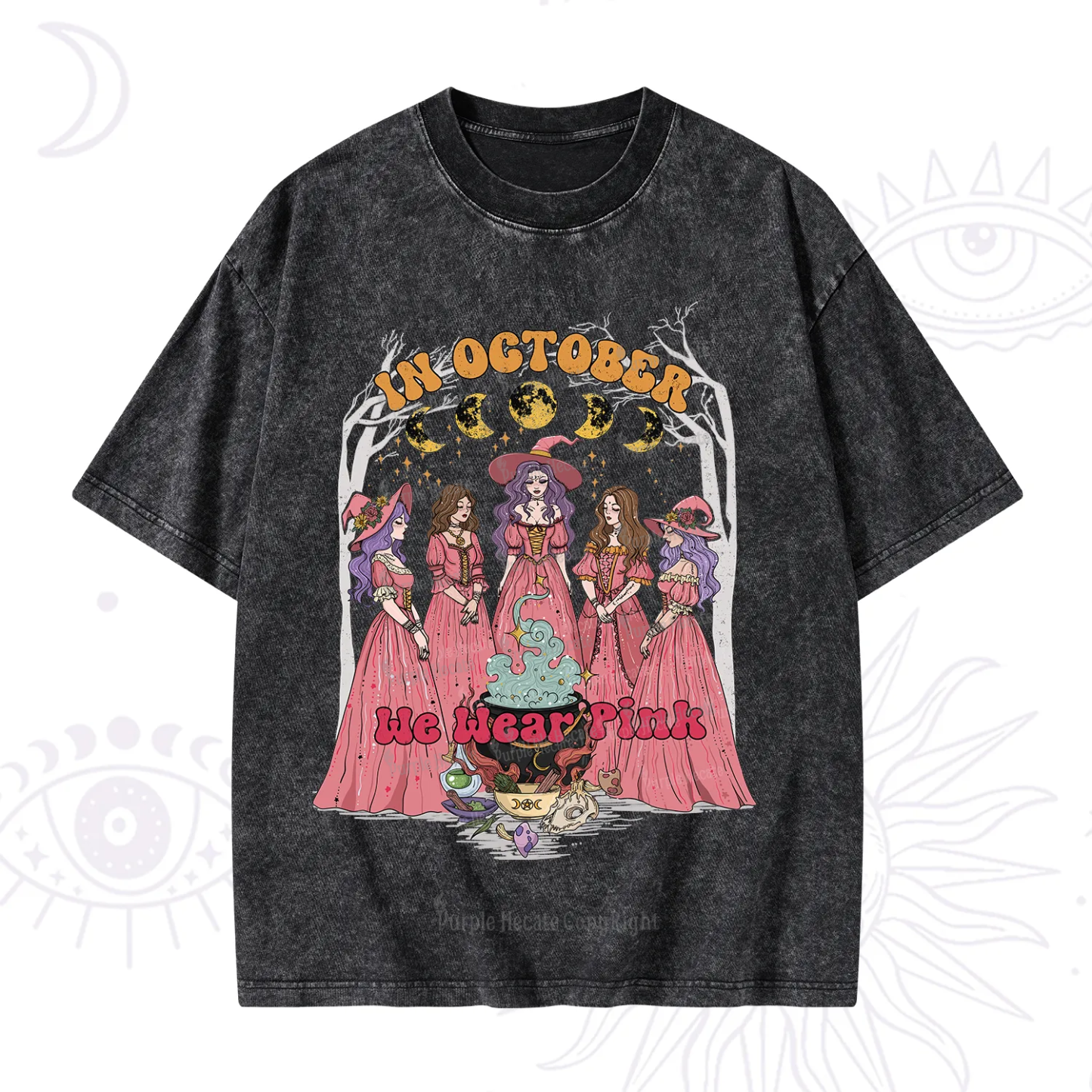 Purplehecate In October We Wear Pink Halloween Washed T-Shirt