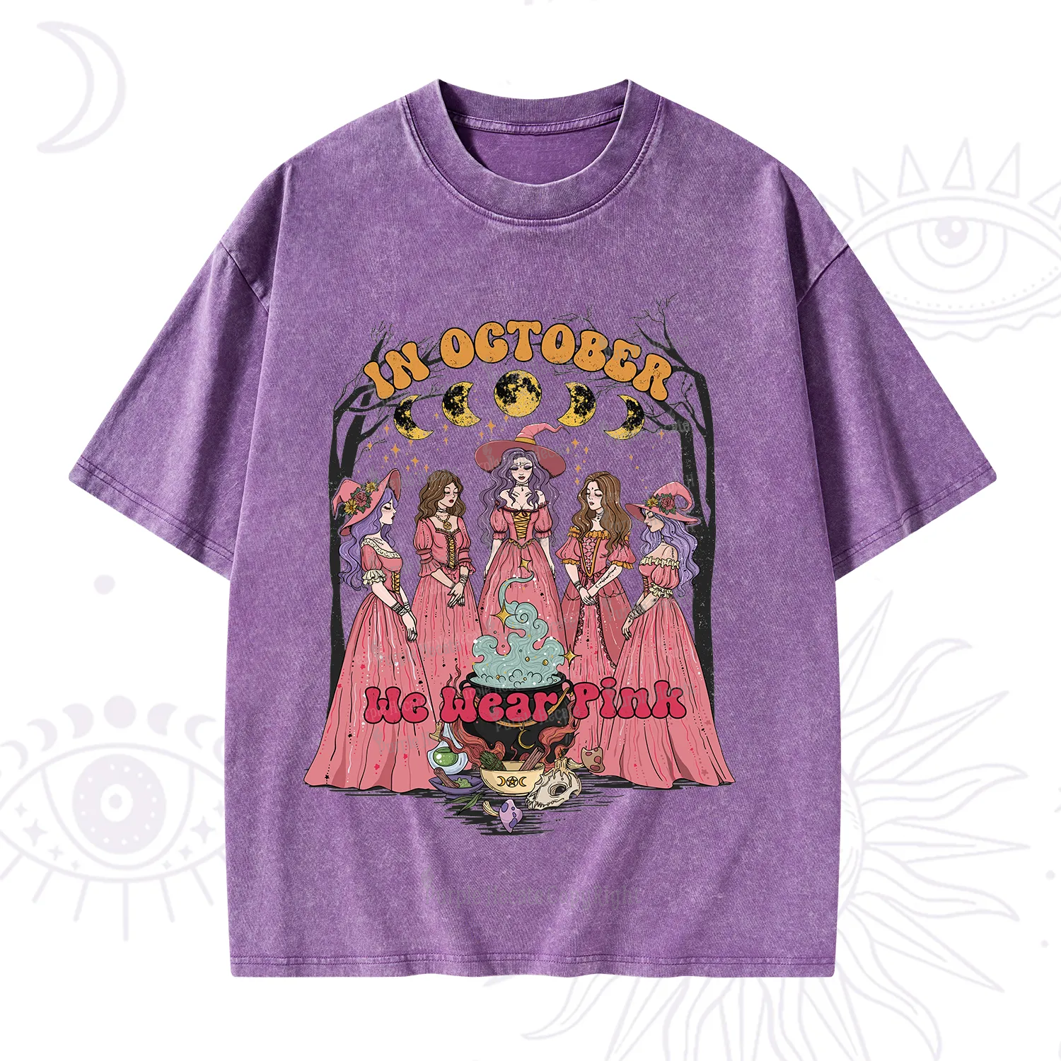 Purplehecate In October We Wear Pink Halloween Washed T-Shirt