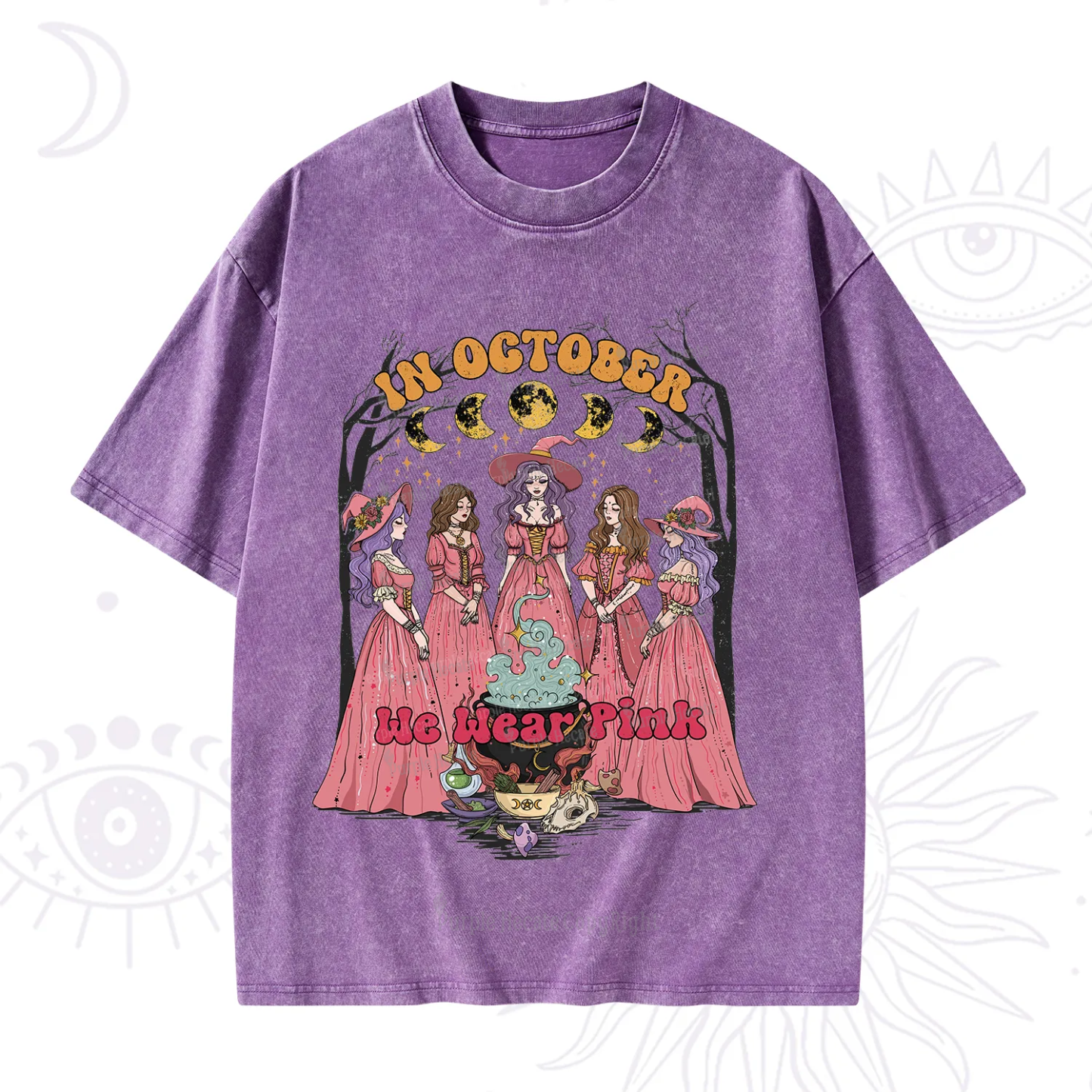 Purplehecate In October We Wear Pink Halloween Washed T-Shirt