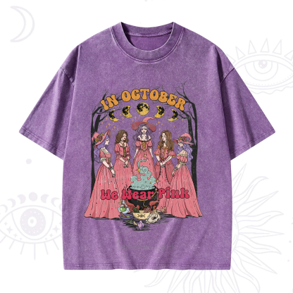 Purplehecate In October We Wear Pink Halloween Washed T-Shirt