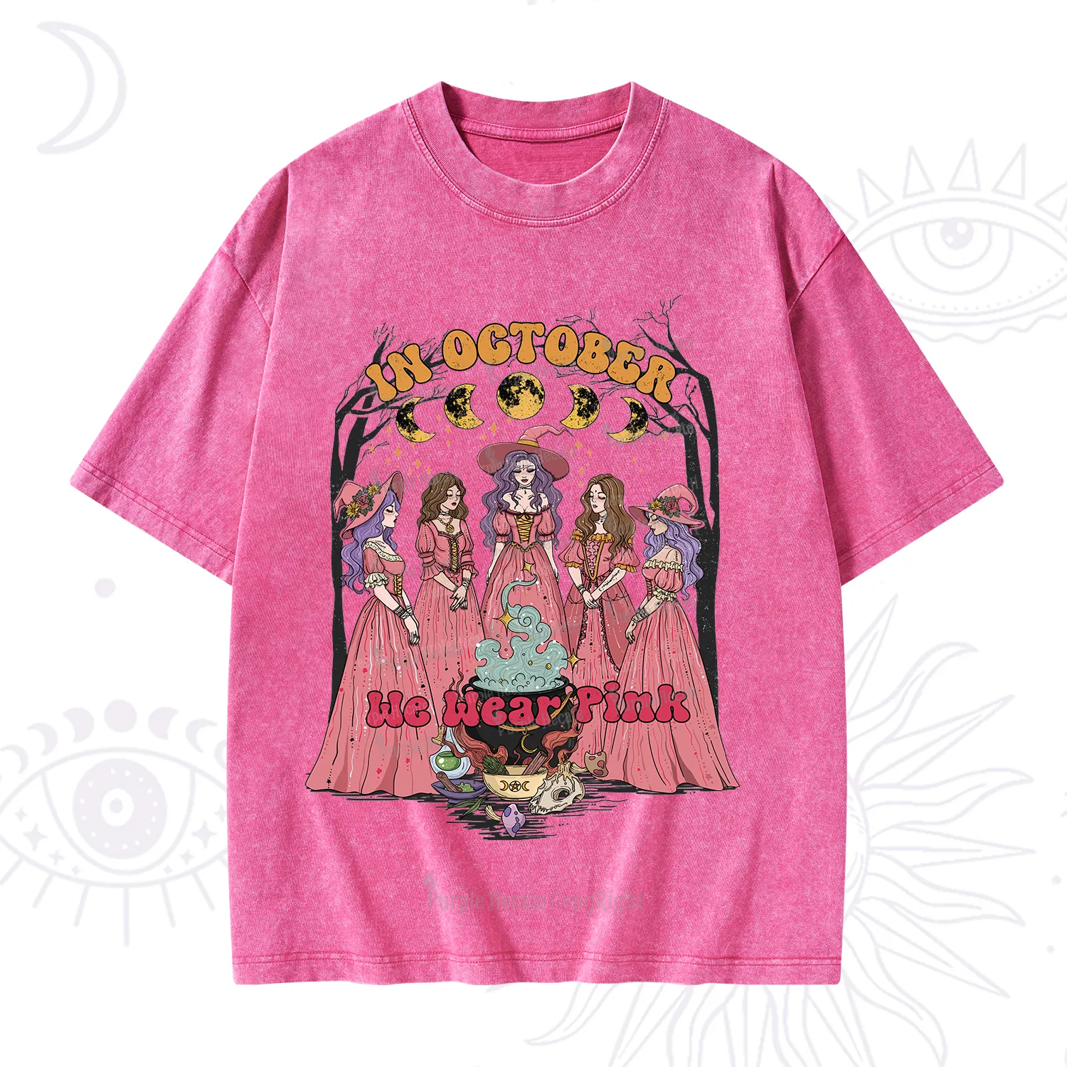 Purplehecate In October We Wear Pink Halloween Washed T-Shirt