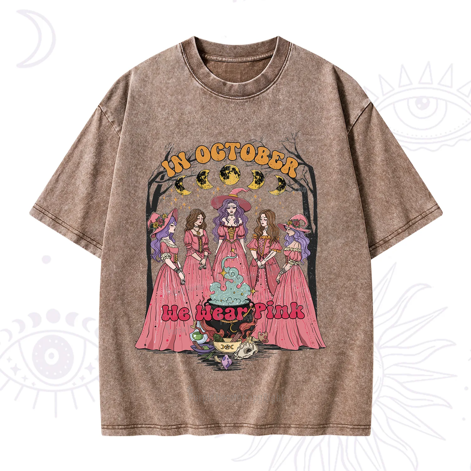 Purplehecate In October We Wear Pink Halloween Washed T-Shirt