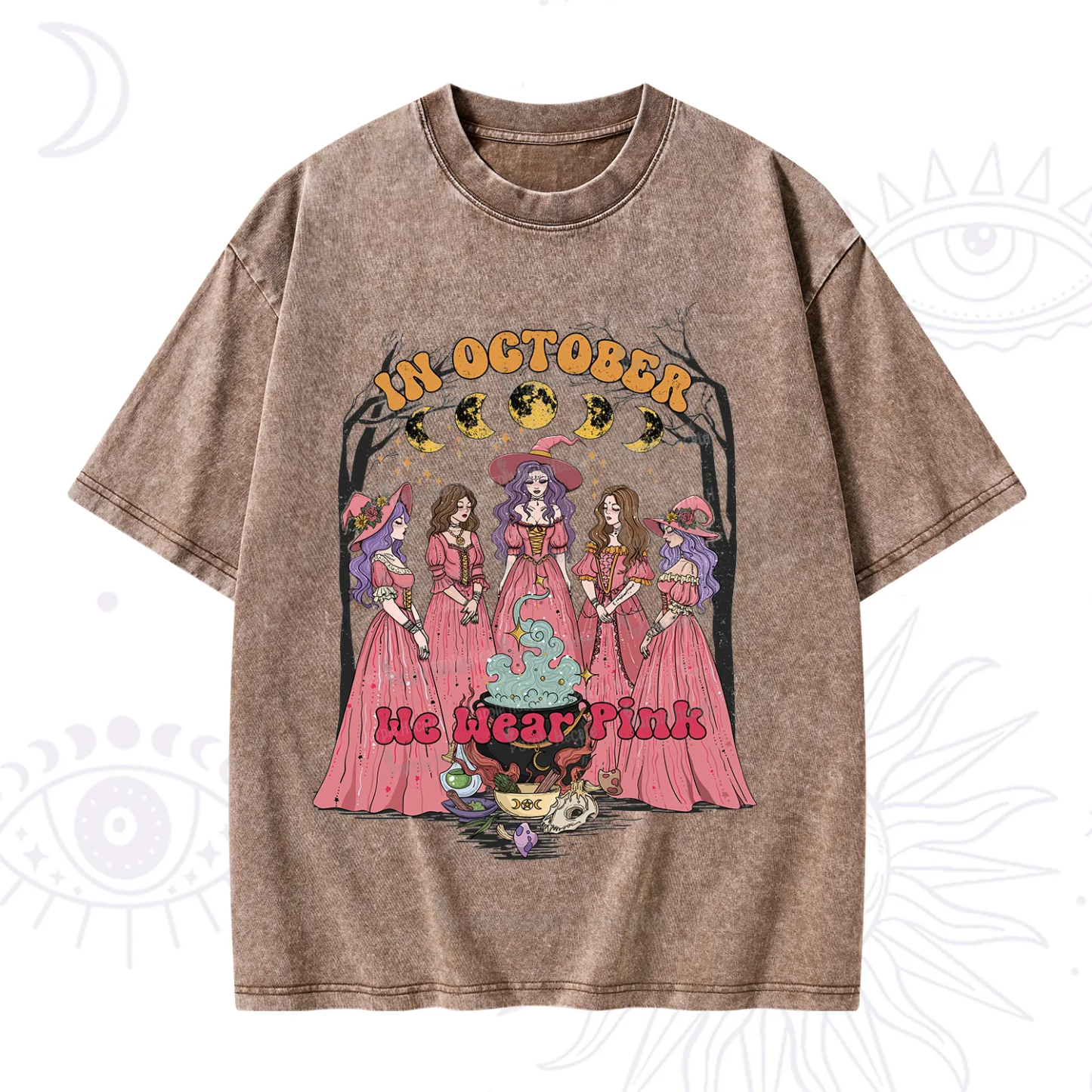 Purplehecate In October We Wear Pink Halloween Washed T-Shirt