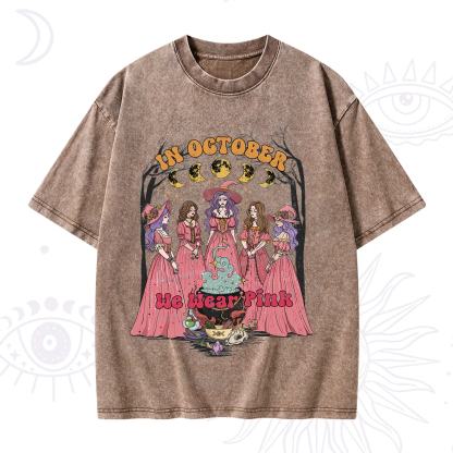 Purplehecate In October We Wear Pink Halloween Washed T-Shirt