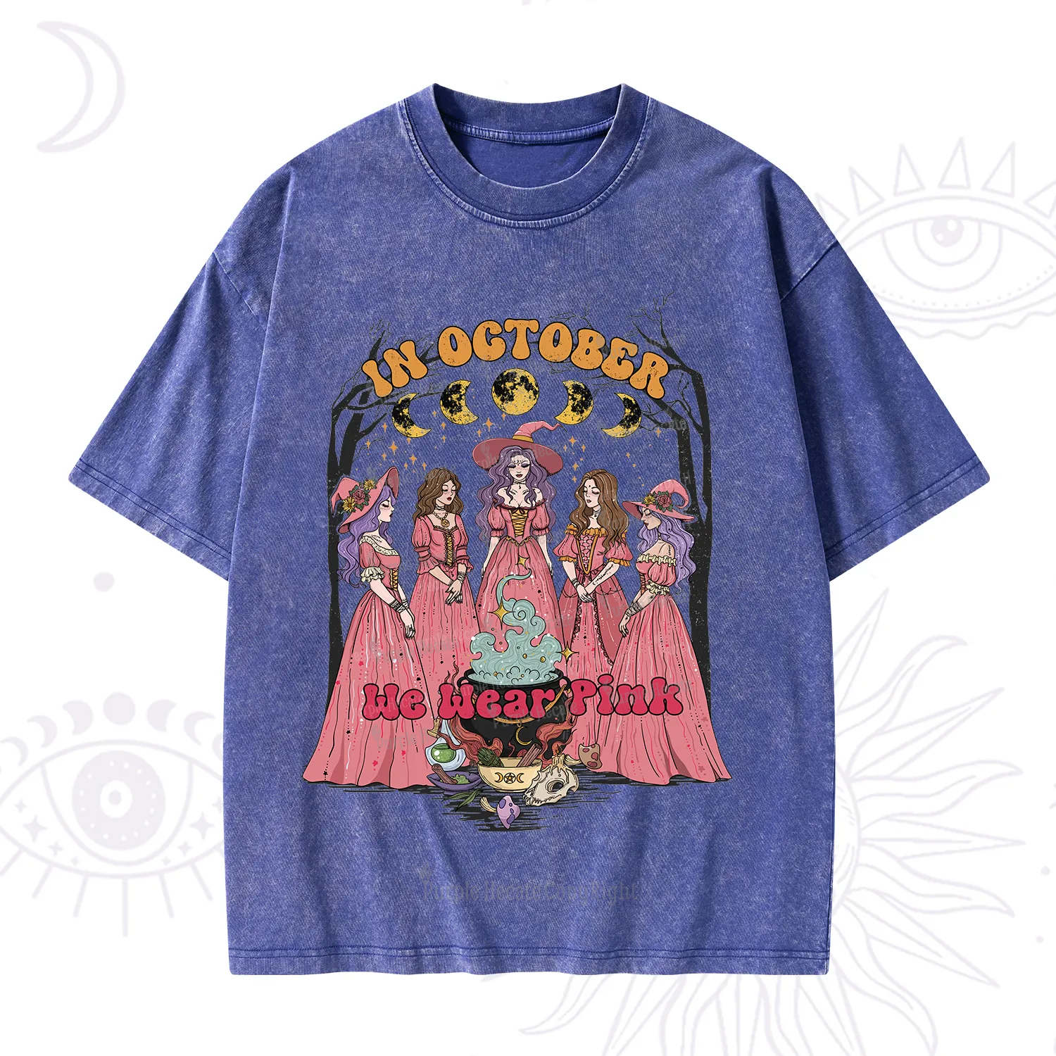 Purplehecate In October We Wear Pink Halloween Washed T-Shirt
