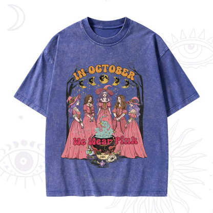 Purplehecate In October We Wear Pink Halloween Washed T-Shirt