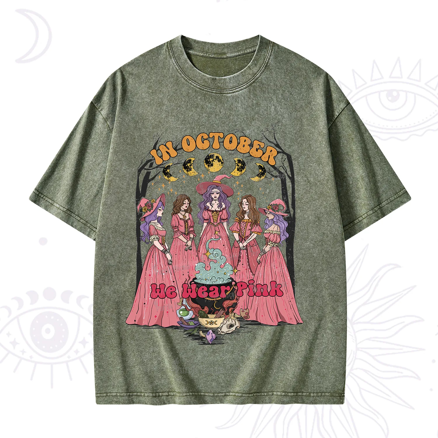 Purplehecate In October We Wear Pink Halloween Washed T-Shirt