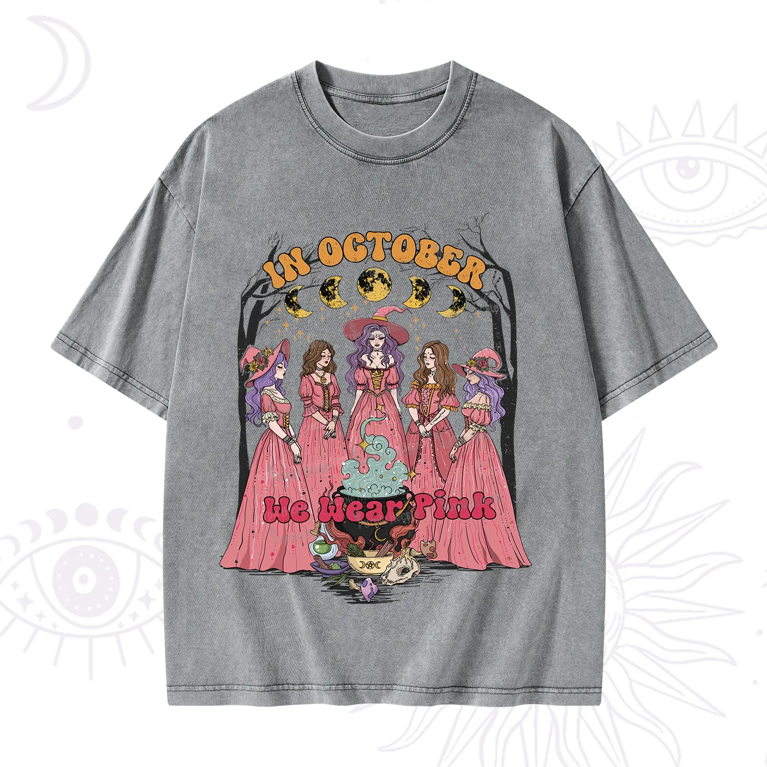 Purplehecate In October We Wear Pink Halloween Washed T-Shirt