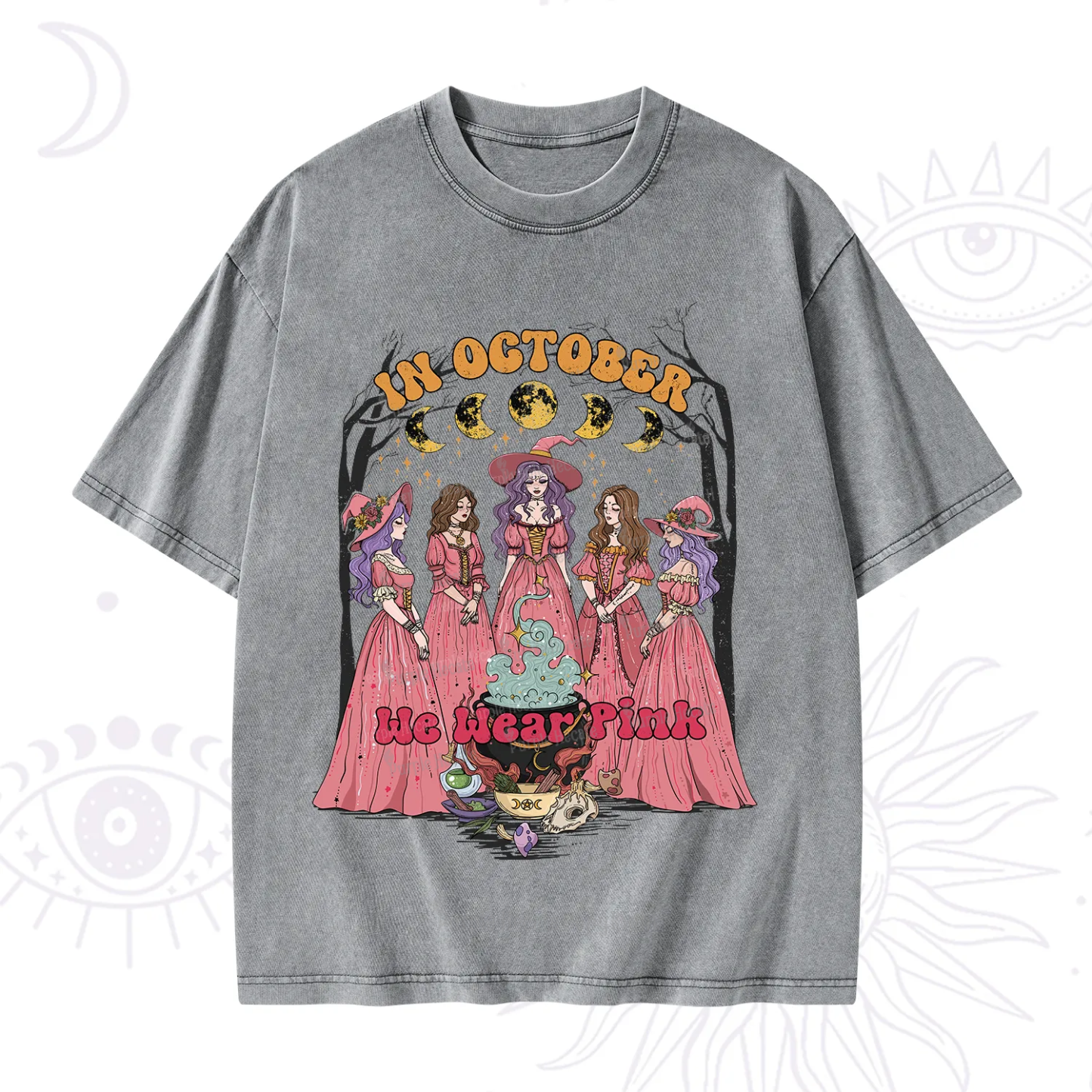 Purplehecate In October We Wear Pink Halloween Washed T-Shirt